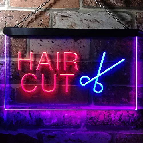 Barber Salon Hair Cut Dual LED Neon Light Sign